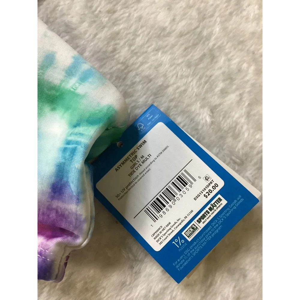 DSG Girls Asymmetric‎ Swim Top Tide Dye Multi Size Medium NWT 50+ UV Protection